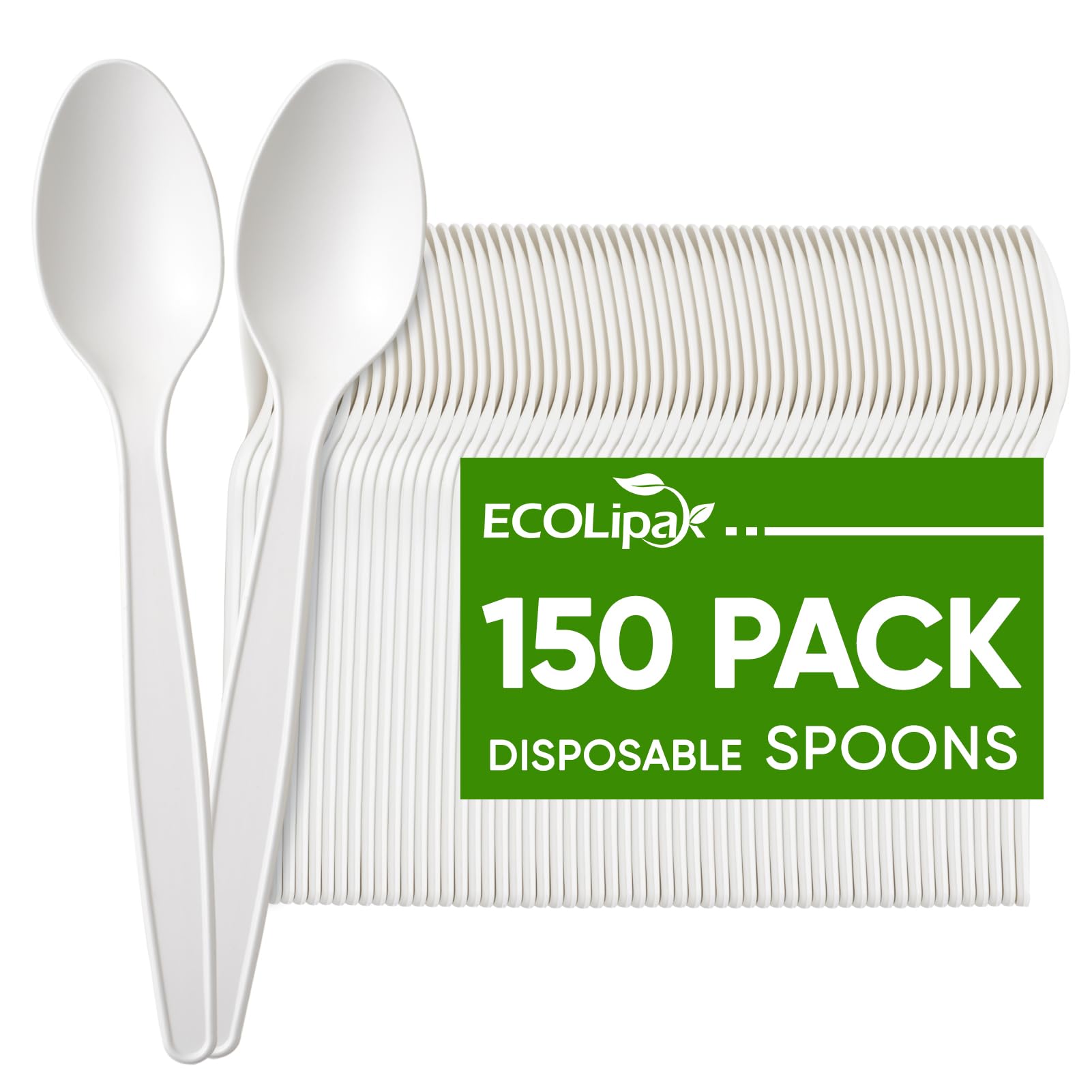 Photo 1 of ECOLipak 150 Pcs White Disposable Spoons, 6.7 Inch Large Size Heavy Duty No Plastic Spoons for Party, BBQ, Picnic