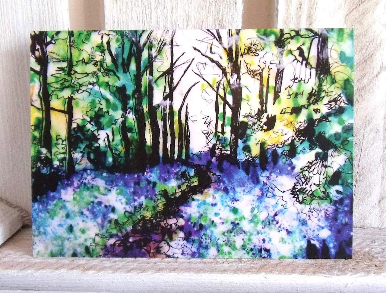 Bluebell Wood Greeting Card Blank Bluebells Woodland Blue Landscape Art