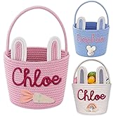 Personalized Easter Basket for Kids | Custom Woven Egg Hunt Bag with Name | Cotton Rope Tote for Girls Boys Baby First Easter Gift | Medium Storage Bin