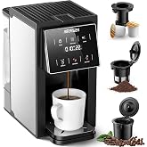 AIRMSEN Grind and Brew Coffee Maker, Single Serve with Built-In Grinder | Compatible with Coffee Pods &amp; Ground Coffee, 1000W Fast Brewing, 6-14 oz Sizes, Touchscreen, 50 oz Removable Water Tank
