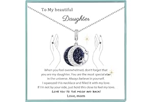 Sereney Christmas Daughter Gifts from Mom, Silver Moon Star Necklace as Bonus Daughter Gifts, Bonus Daughterr Necklaces from Mom, Step Daughterr Present from Stepmom Stepdad Lockets