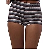 SweatyRocks Women's Y2k Striped Button Front Mini Shorts Low Waist Knitted Boxer Shorts