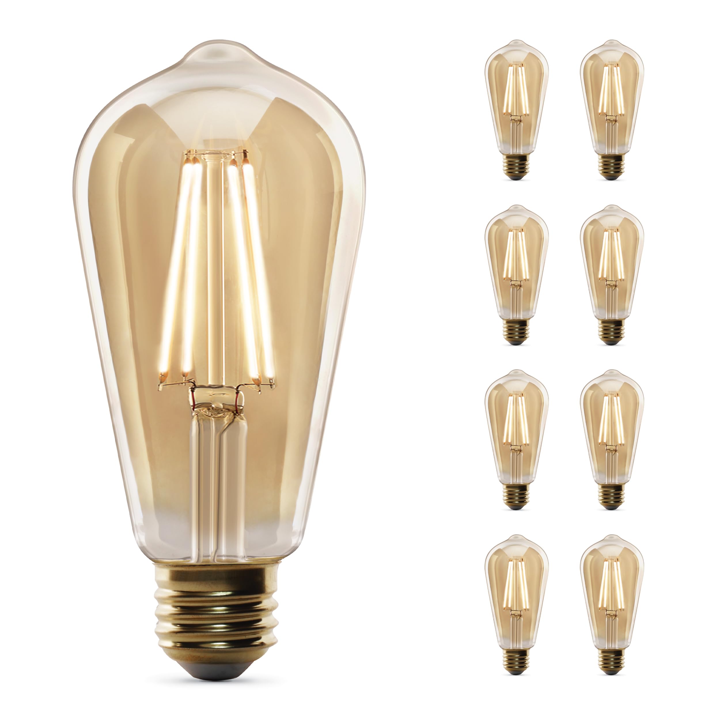 Photo 1 of Feit Electric ST19 Vintage Edison LED Light Bulb, 60W Equivalent, Dimmable, 2100K Warm Light, 400 Lumens, Straight Filament Amber Glass Light Bulbs, 15,000-Hour Lifetime, ST19/VG/LED/2/4, 8 Pack