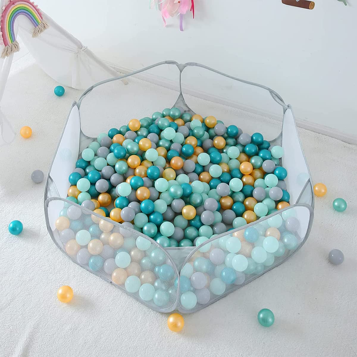 Kids Ball Pit, Pop Up Toddler Ball Pits Tent for Toddlers Girls Boys, Portable Foldable Playhouse Playpen Ocean Ball Pool Children Game Play Toy for Indoor Outdoor, Balls Not Included