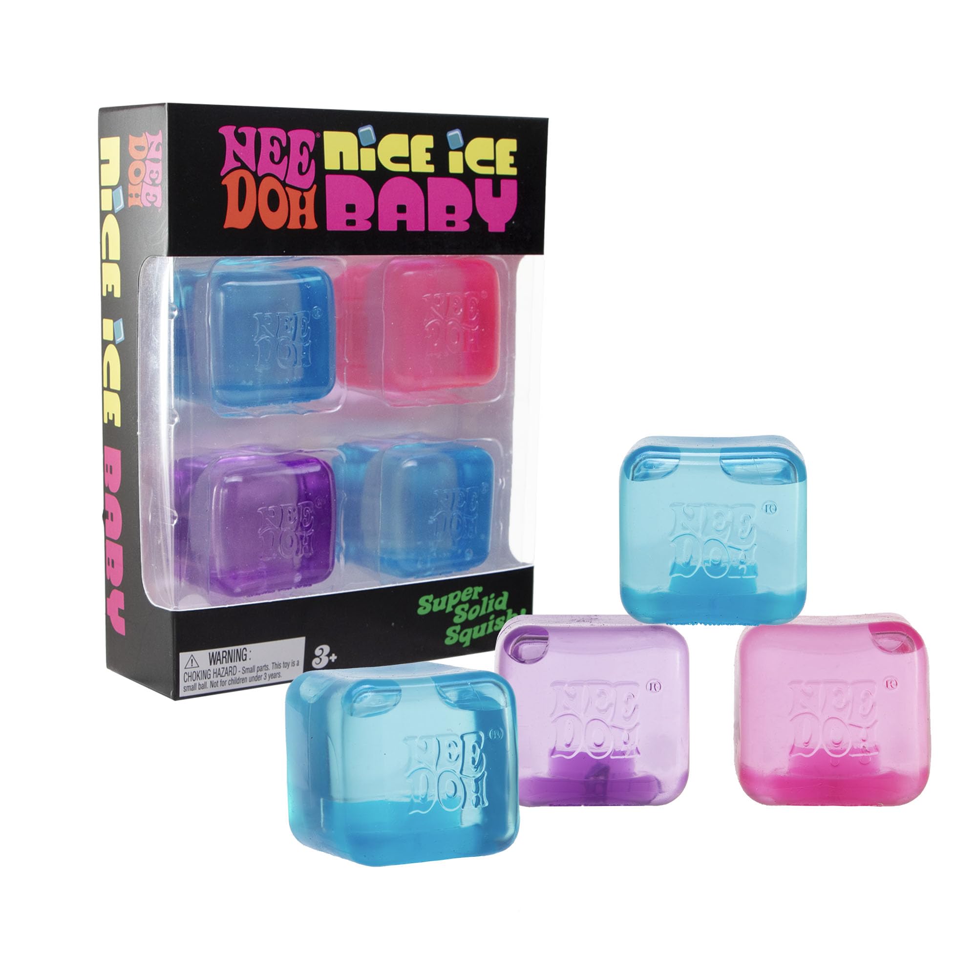 Schylling NeeDoh Nice Ice Baby 4 Pack - Sensory Squeeze Toy - 1.5" Cube - Colors May Vary