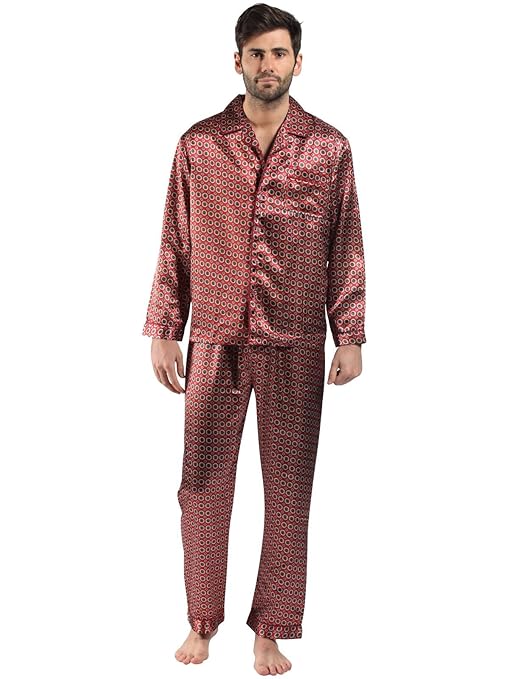 Mens/Gentlemens Nachtwäsche/Sleepwear Satin gedruckt Langarm Pyjama Anzug Satz, verschiedene Farben & Größen