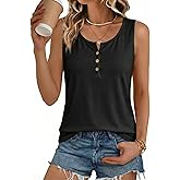 Linpacious Tank Tops for Womens Casual Henley Shirts Summer Beach Vacation Sleeveless Clothing,Faux Buttons Ladies Outfits