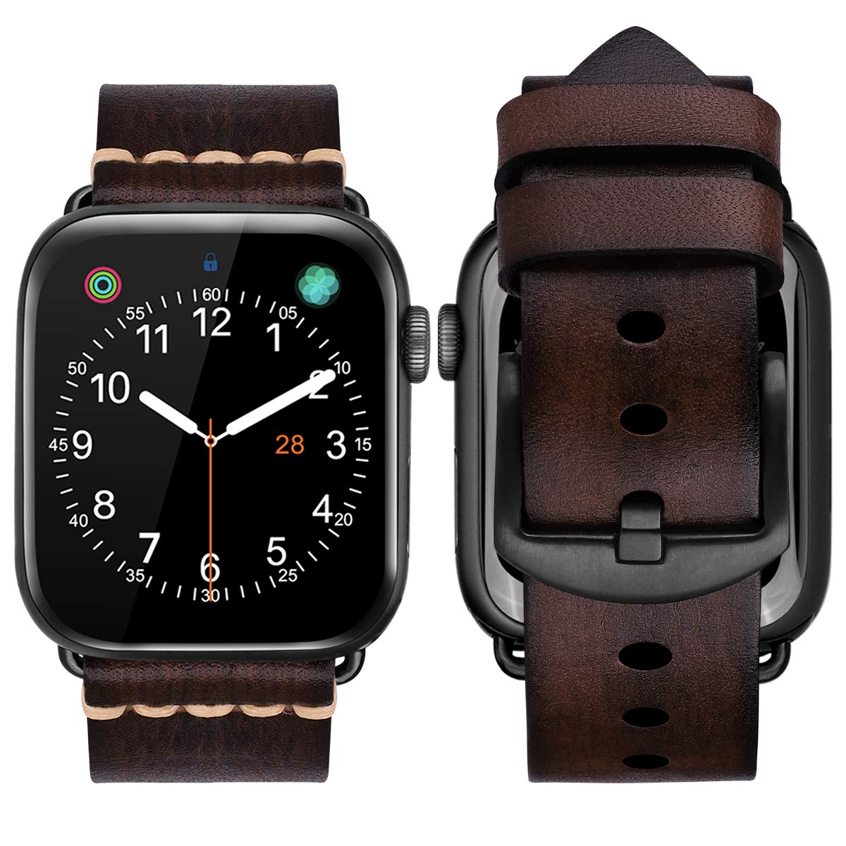 MroTech Strap Compatible with Apple Watch 49mm 45mm 44mm 42mm Bracelet Genuine Leather Replacement Strap Compatible with iWatch Series 8/7/6/5/4/3/2/1/SE Band Men Women,42 44 45 49 mm-antique Coffee