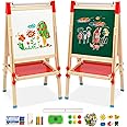 Kids Art Easel with Paper Roll Art Standing Easel Double-Sided Whiteboard & Chalkboard & Roll Paper Drawing Board Standing Easel with Accessories for Kids and Toddlers