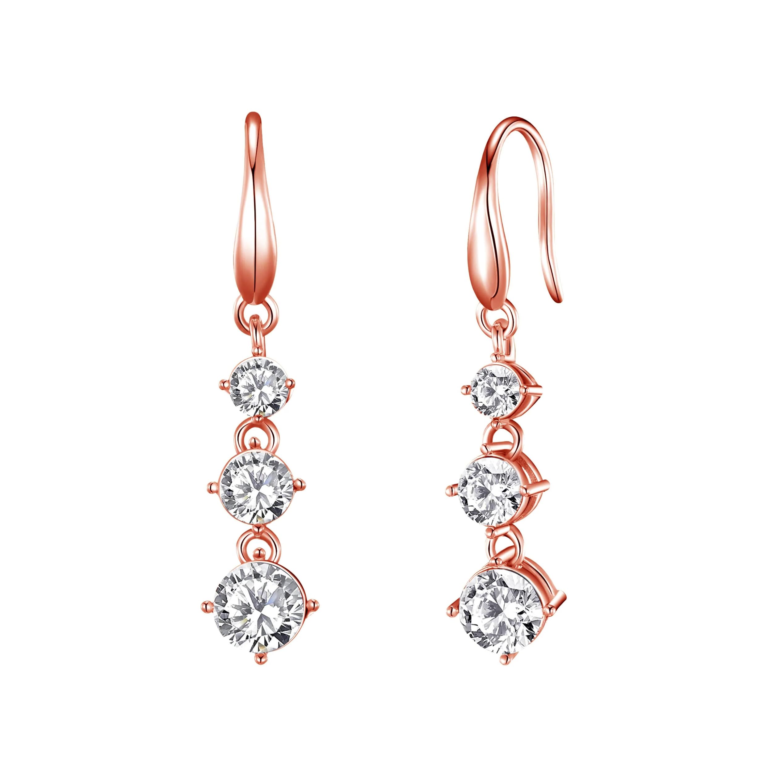 Philip Jones Rose Gold Plated Graduated Drop Earrings Created with Zircondia® Crystals