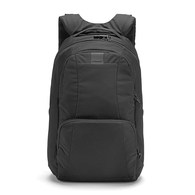 Pacsafe Metrosafe LS450 25 Liter Anti Theft Laptop Backpack - with Padded 15" Laptop Sleeve, Adjustable Shoulder Straps, Patented Security Technology (Black)