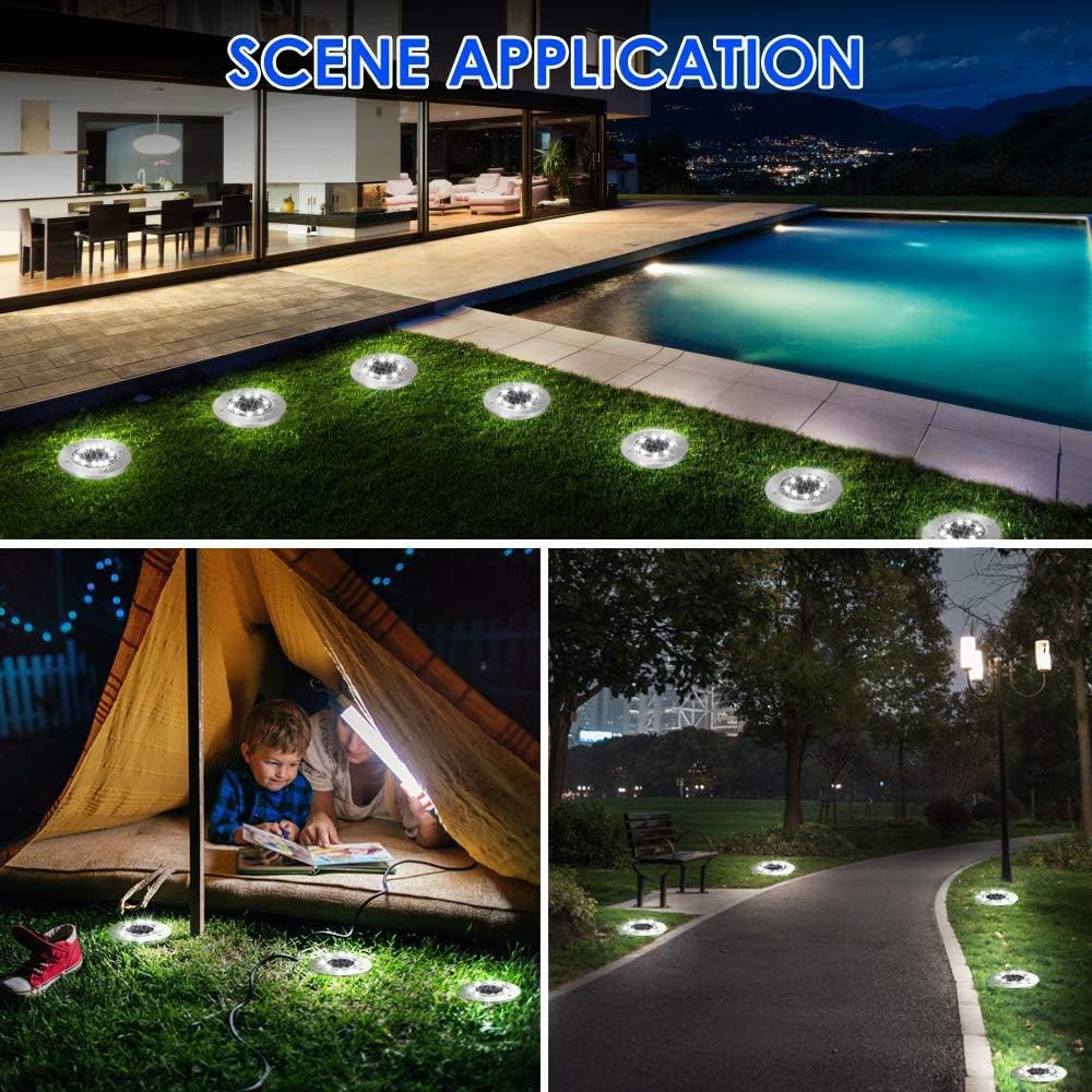 Amazon Co Jp ソーラーグラウンドライト 12 Led ソーラーガーデンライト防水地中ライト 屋外ソーラー歩道ディスクライト 芝生通路ヤードデッキパティオ通路の景観照明 6パック ホーム キッチン