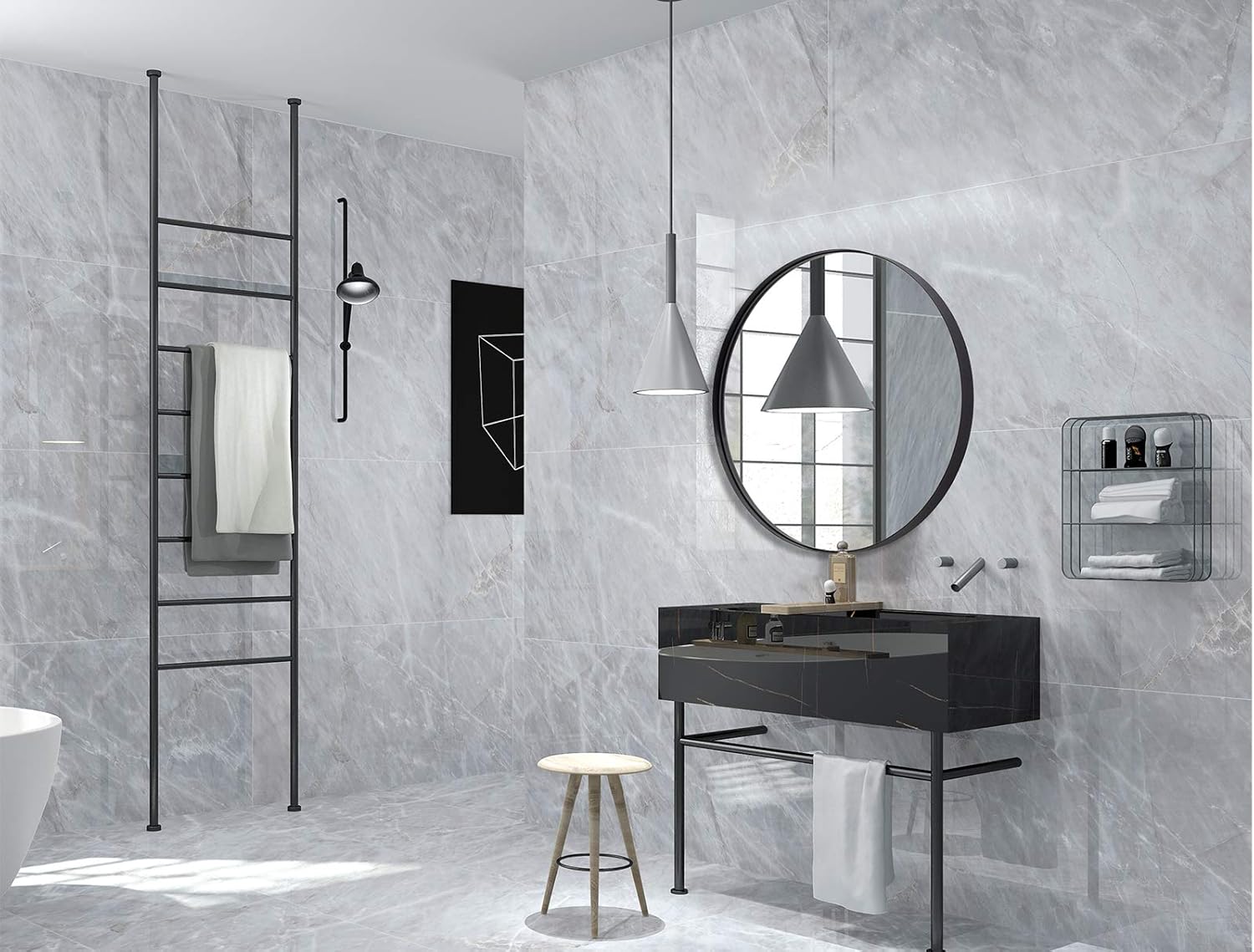 ANDY STAR Round Wall Mirror for Bathroom, 30 Inch Black Circle Mirror Modern Premium Stainless Steel Metal Frame Wall Mounted for Bathroom, Entryway, Vanity, Living Room, Bedroom: Kitchen & Dining