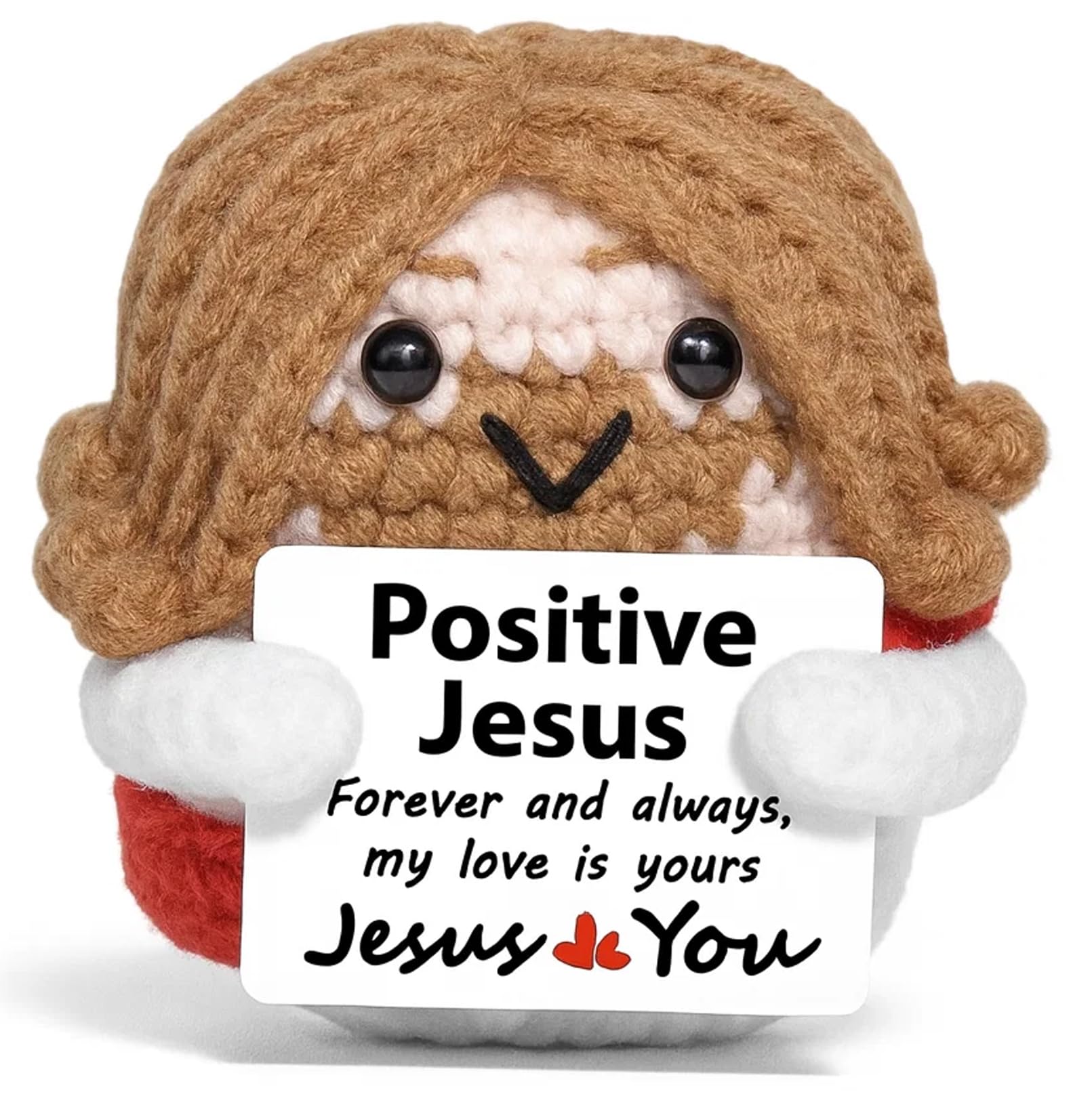 Tniytru Emotional Support Gift Jesus Crochet Doll – Handmade Positive Crochet Gift with Encouragement Card – Cute Jesus Gifts for Women, Men & Friends, Funny Anxiety Relief Positive Gifts