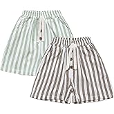 Ashmyova Classic Shorts for Boys Thin Cotton Stripe Elastics Waist Casual Summer Toddler Shorts Lightweight 2Pcs