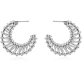 Chunky Gold Hoop Earrings for Women, 14K Gold Plated Twisted Hoop Earrings Lightweight Hollow Hoop Earrings Thick Gold Hoops for Women Jewelry Gifts