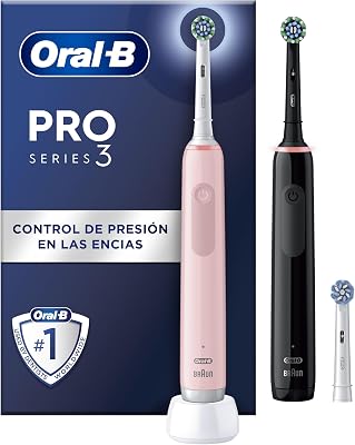 Pro 3 3900N Cepillos de Dientes Eléctricos, Negro y Rosa, Pack de 2