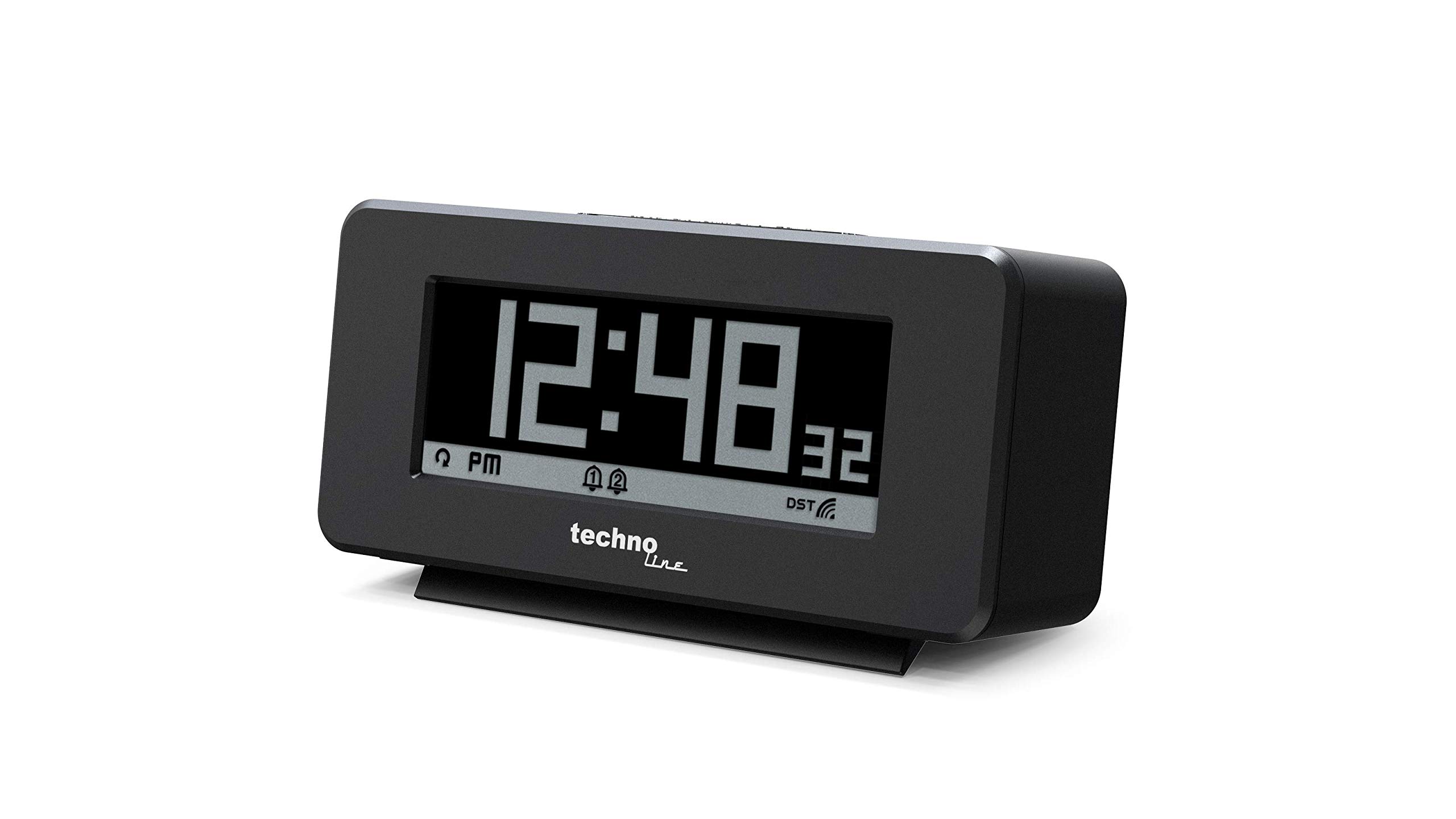 Technoline WT295 Radio-Controlled Alarm Clock with Positive and Negative Display, Matt Black, 120 x 57 x 45 mm