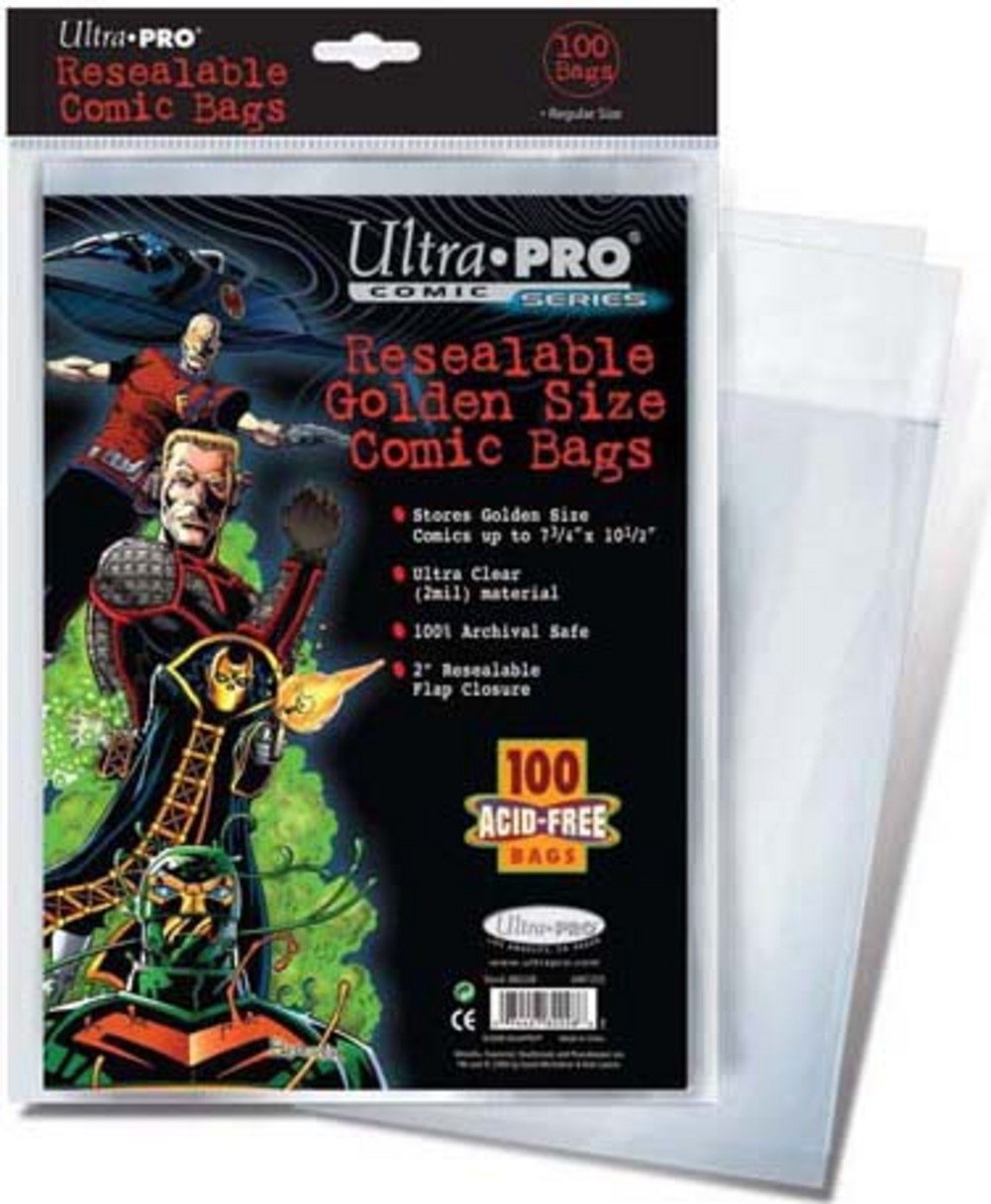 Ultra Pro - Golden Size 7-3/4 Inch x 10-1/2 Inch Resealable Comic Bags (100 Pk)