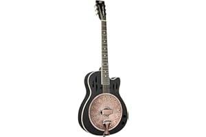 Ortega Guitars 6 String Americana Series Acoustic-Electric Resonator Guitar, Right, Distressed Black (RRG40CE-DBK)