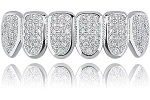 JINAO Grillz Grills for Your Teeth Simulated Diamond Teeth Grillz with Extra Molding Bars Included 18K Gold Plated All Iced Out Cubic Zirconia Golden Teeth for Men Women