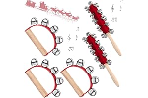 Boao 5 Pcs Christmas Hand Sleigh Bells for Adults Red Wooden Handle Shaker Sleigh Handbells Xmas Jingle Bells Musical Instruments for Christmas Birthday Party Decoration Classroom Music School