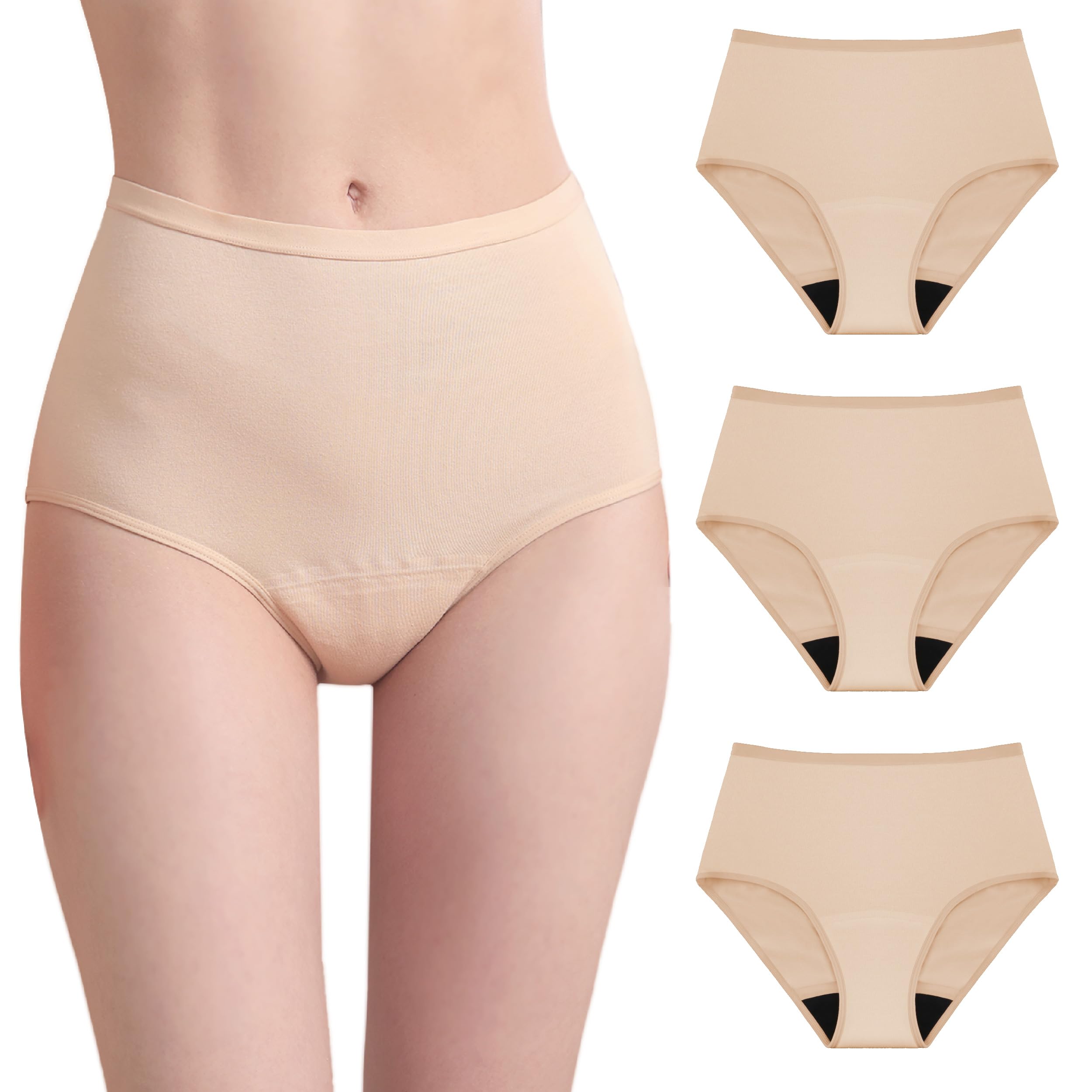 Photo 1 of IRISMORII Womens Washable Incontinence Underwear Bladder Leak Proof Odor Control Briefs 56 ml Absorbency Panties 3 Pack (3 Skin, M)