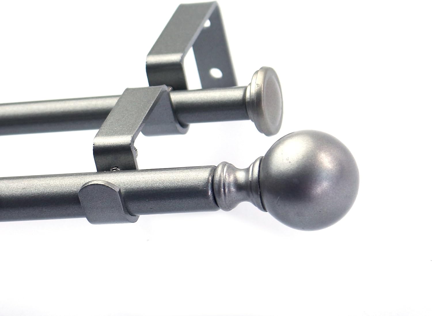 Furnishland Pewter Window Curtain Double Rod Set, Ball Style Finial, 5/