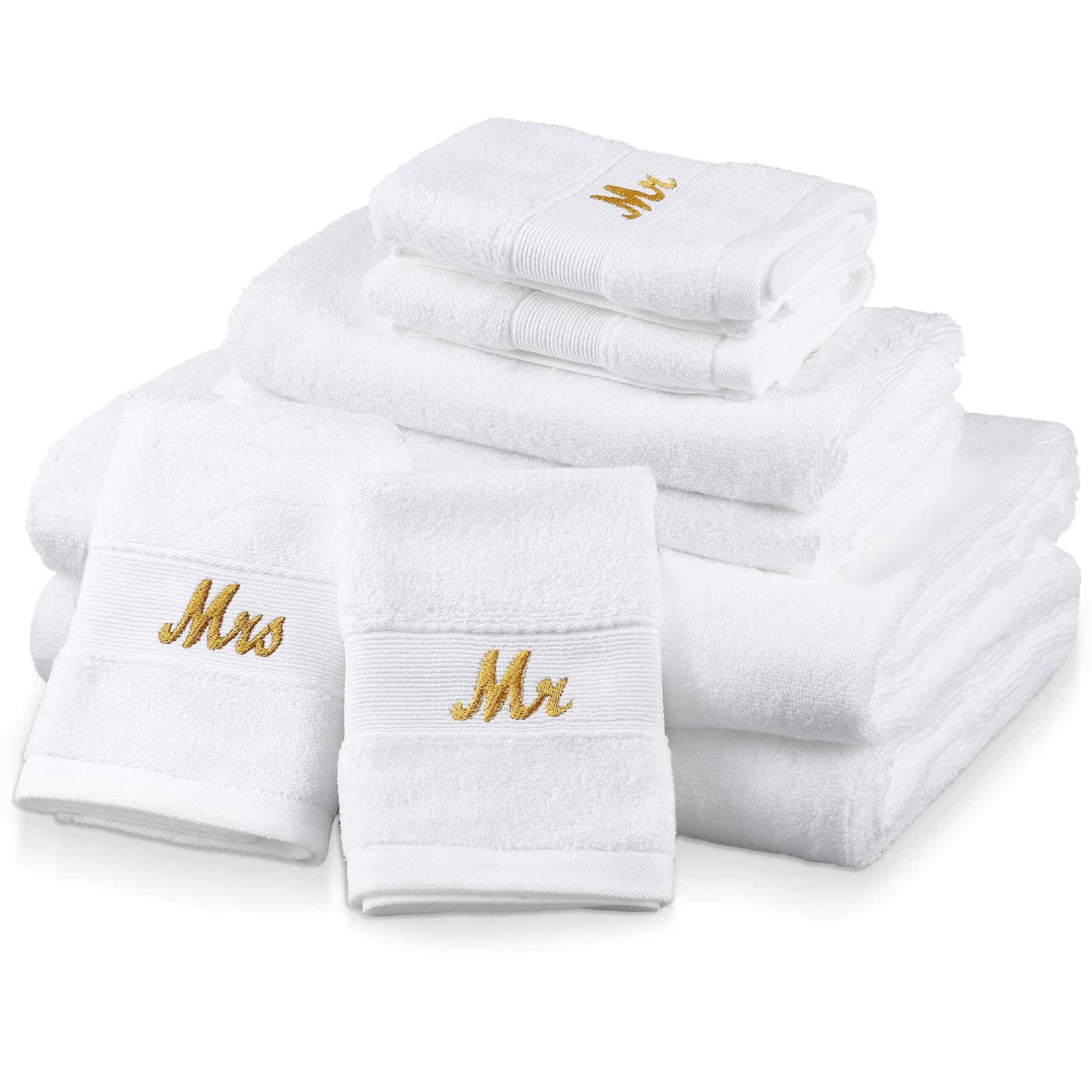 Photo 1 of Peryiter 6 Pcs Bathroom Towel Set Honeymoon Gifts for Couples Bride Groom 100% Cotton Travel Towel Wedding Gift for Bridal Shower(Mr and Mrs,White)