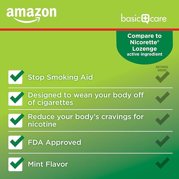 AMAZON BASIC CARE NICOTINE POLACRILEX LOZENGES, 4 MG, MINT FLAVOR, STOP SMOKING AID, REDUCES CRAVINGS, SMOKING CESSATION, 144 COUNT