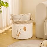 INough Large Giraffe Embroidered Cotton Rope Blanket Basket 14x14 view 2