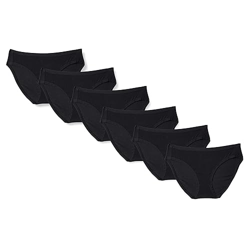 Amazon Essentials Women's Cotton Bikini Brief Underwear (Available in Plus Size), Pack of 6, Black, Small