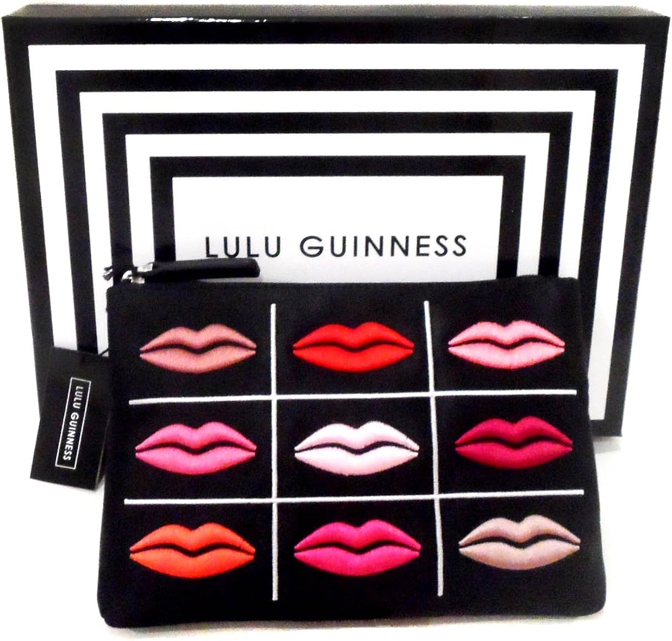 LULU GUINNESS Lips grid top zip purse make up cosmetic bag polyester black Amazon.co.uk Clothing