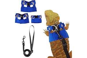 ADOGGYGO Bearded Dragon Harness Leash Set- 3 Size Pack Lizard Harness, Lizard Reptile Walking Leash Harness for Bearded Dragon Lizard Reptiles (Blue)