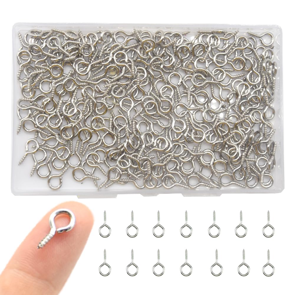 CEEYSEE 300 Pcs Small Eye Screws 6 x 12mm Mini Screw Eye Pin Peg Self Tapping Screws Hooks Ring for Arts Crafts Projects (YJY0) — image 1