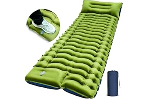 FUN PAC Camping Sleeping Pad, Ultralight Camping Mat with Pillow, Built-in Foot Pump Inflatable Sleeping Pads Compact for Camping Backpacking Hiking Traveling Tent,Single,Green
