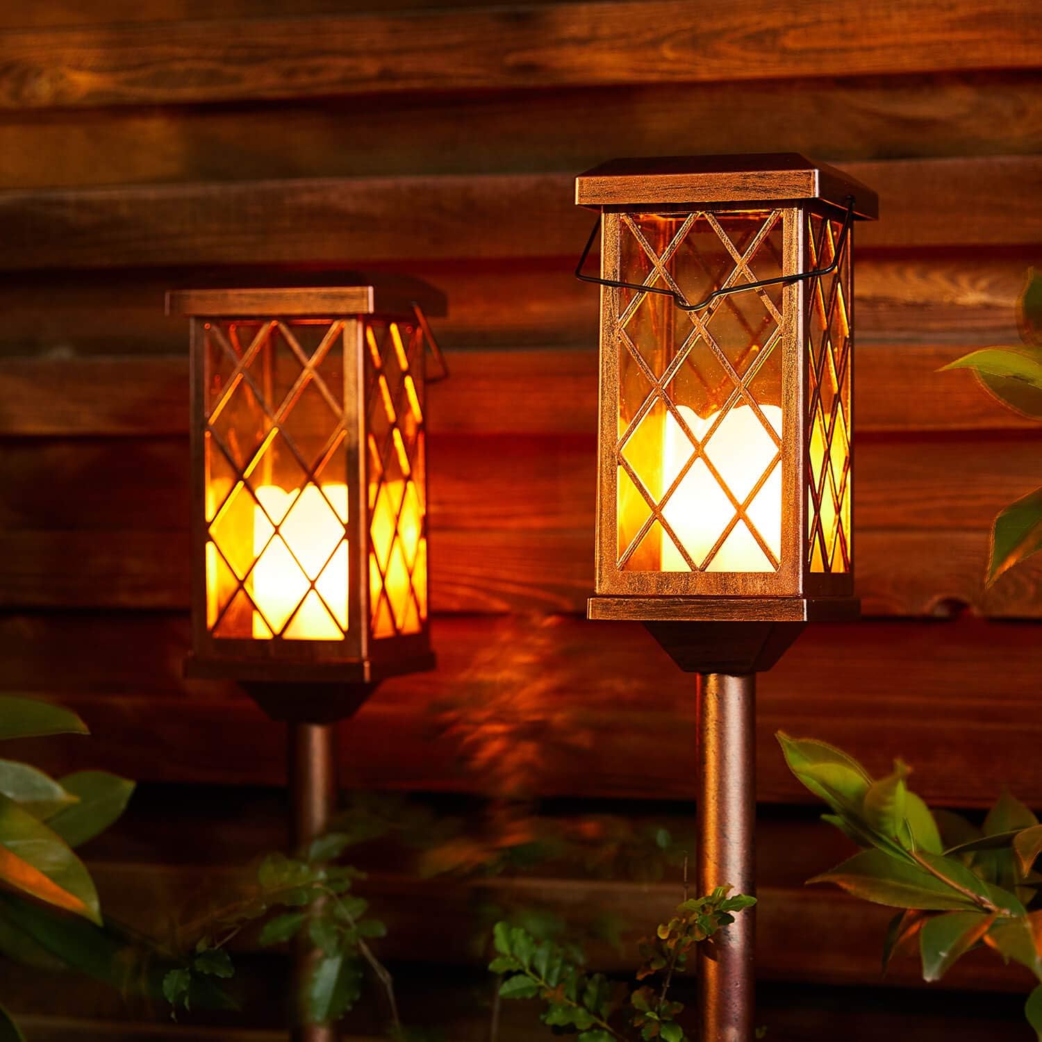 2Pack Outdoor Solar Garden Lights Decorative Flickering Flameless Candle Stake Lights Table Lantern for Patio, Yard, Lawn, Walkway (Bronze) : Garden & Outdoor
