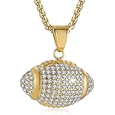 AsAlways Gold Plated American Football Pendant Inlay CZ Rugby Necklace for Hip Hop Men Boys Football Players Perfect Sport Jewelry Gift