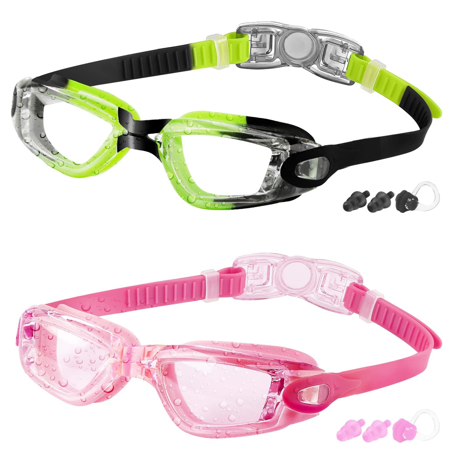 COOLOO Kids Swimming Goggles, 2 Packs Crystal Clear Swim Goggles for Kids, Children, Boys, Girls, and Teens Age 3-16, Anti-Fog, Waterproof, No Leaking