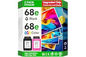 Upgraded Chip 68e Ink Cartridge Compatible for HP 68 Ink Cartridges Black/Color Combo Pack Compatible for Envy 6155e 6555e 61