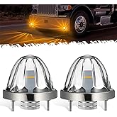Partsam 2Pcs Glass Watermelon Lights [Patented] Clear Lens Amber LED Side Marker Turn Signal Lights with Bezel Replacement for Kenworth Peterbilt Freightliner Trucks