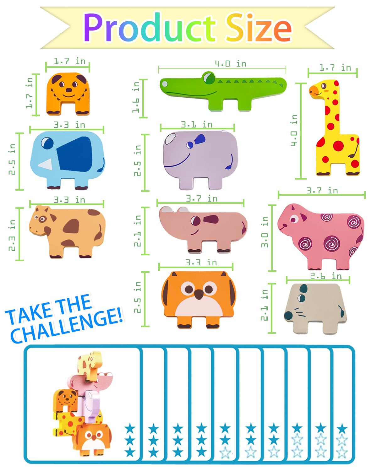 Vaiheng Toys for Toddlers 1-3, Montessori Toys for 1 2 3 Year Old Boys & Girls, Toy Age 2-4 0-2 Kids Baby, 1 2 3 Year Old Girls Boys Gifts, Wooden Animal Blocks Stacking Education Puzzles Toy