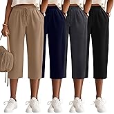 Neer 4 Pack Women's Capri Pants Wide Leg Yoga Capri Sweatpants Drawstring Summer Lounge Loose Fit Cropped Pants with Pockets
