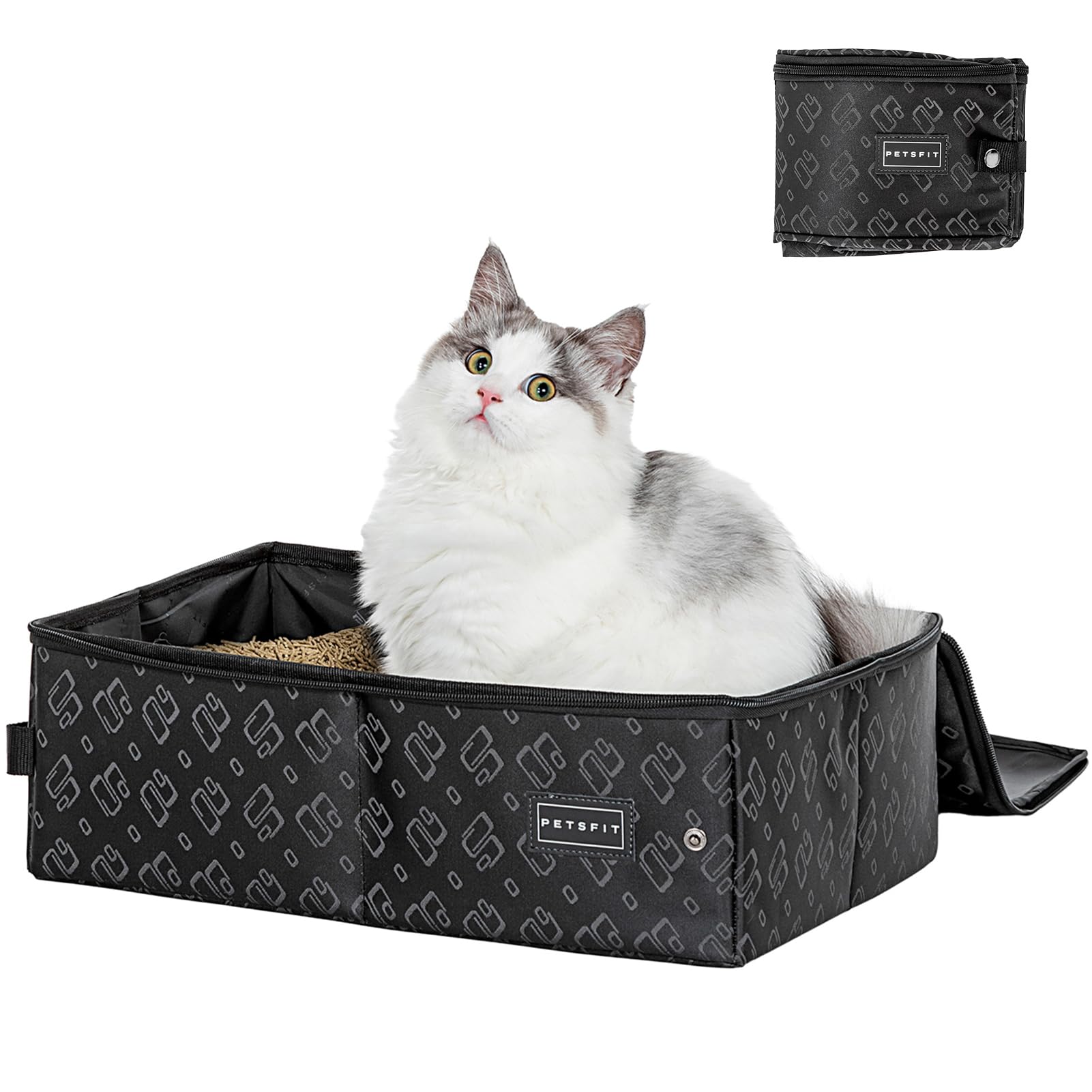 PETSFIT Portable Litter Box - Leak-Proof, Waterproof Bottom, Fit for Medium Cats & Kitties, Travel Litter Box with Lid
