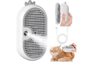 POIIOPY Cat Steam Brush with Release Button, 3 in 1 Rechargeable Pet Spray Water Comb for Long & Short Hair Removal, Self Cleaning Slicker Vapor Brush for Indoor Cats Dogs Rabbits Shedding Grooming