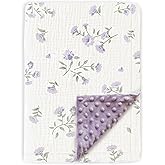 BOPRIO Baby Blankets for Unisex Boys Girls Super Soft Nursery Minky Blankets with Breathable Muslin Cotton Front and 3D Touch Dotted Fleece Backing, Floral Printed Bed Throws Newborn 30 x 40 Inch