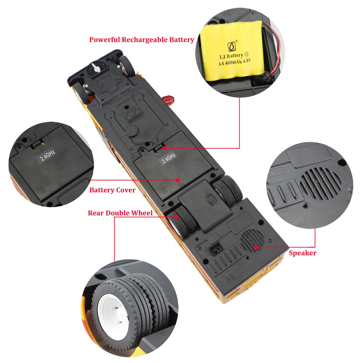 Hugine 2.4G Primary School Bus Yellow RC Bus With Opening Doors And Realistic Sounds 6 Channel Remote Control City Bus Rechargeable Toy For Kids (Yellow)