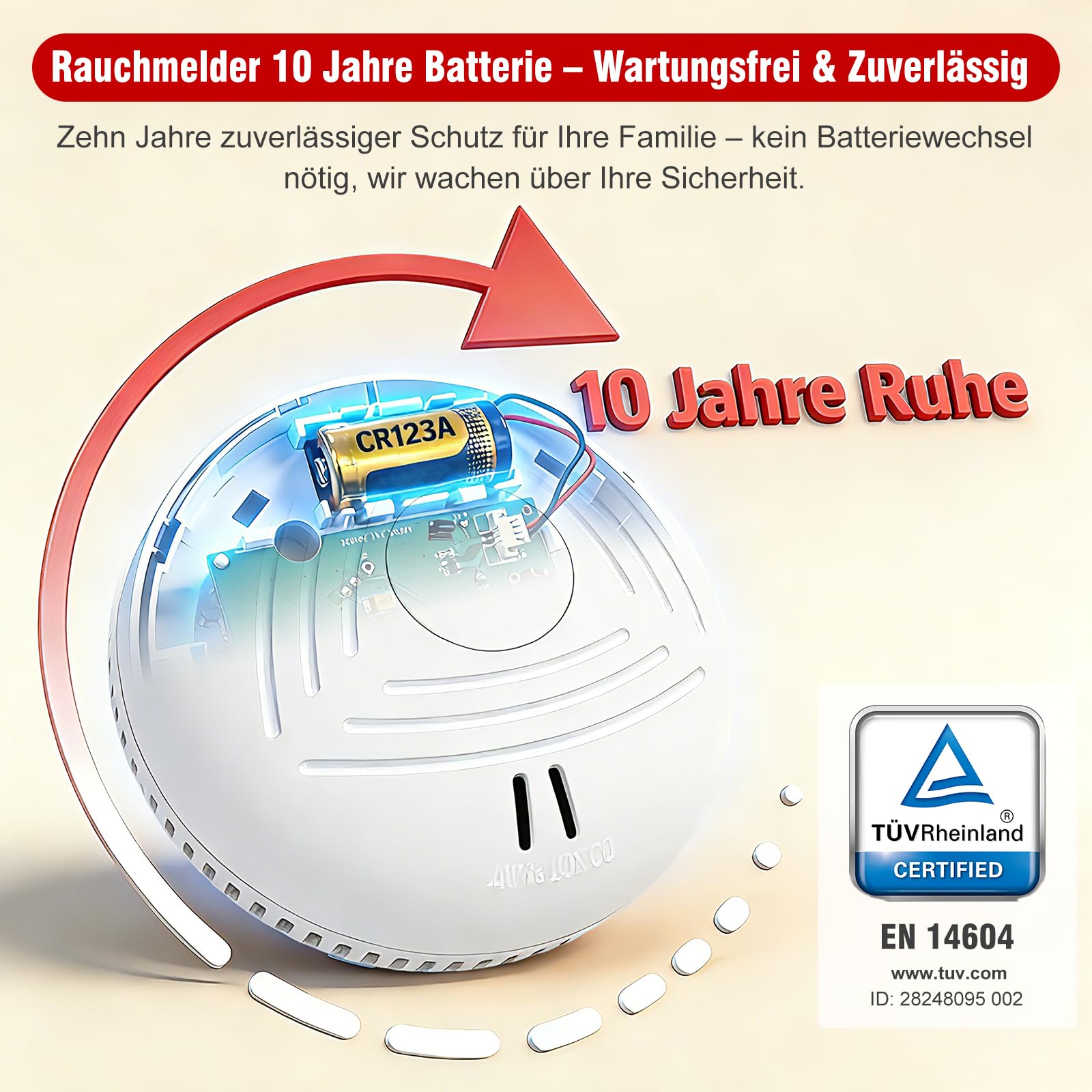DAYTECH Rauchmelder 10 Jahre Batterie – 6er Rauchmelder mit Magnethalterung Set, TÜV Rheinland Zertifiziert, Feuermelder mit 85 dB & Test/Stummschaltung – Brandmelder für Schlafzimmer, Kinderzimmer 3
