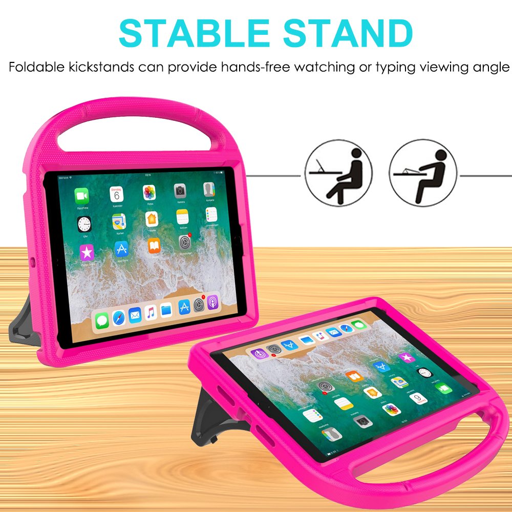 Suplik Kids Case for iPad 5th/6th Generation (9.7-inch, 2017/2018), iPad Air 2 Case with Screen Protector, Pro 9.7 Durable Shockproof Protective Cover with Handle Stand for Kids, Pink