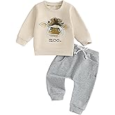 Ursobutegl Toddler Baby Boys Outfits Western Country Farm Long Sleeve Sweatshirt Pullover Tops Jogger Pants Set Fall Clothes